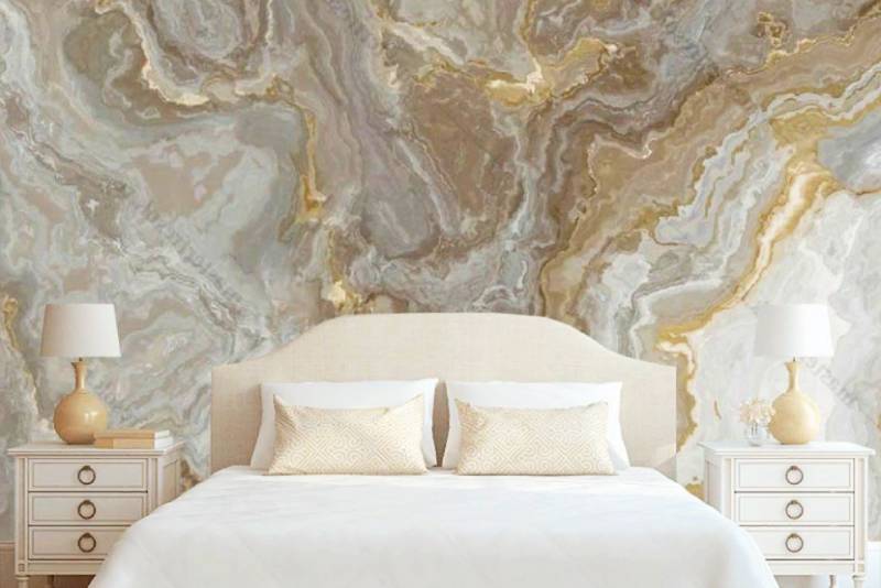 Одним из наиболее популярных абстрактных рисунков обоев для спальни является имитации разводов мрамора