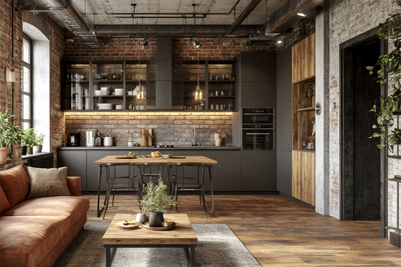 Стиль лофт в интерьере кухни-гостиной