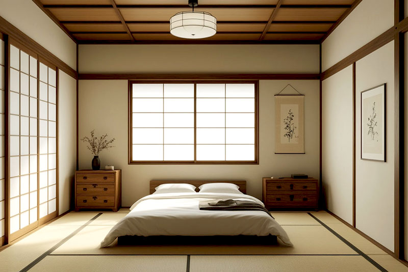 Спальня в японском стиле – «воздушность» и простор определяют выбор материалов для стен