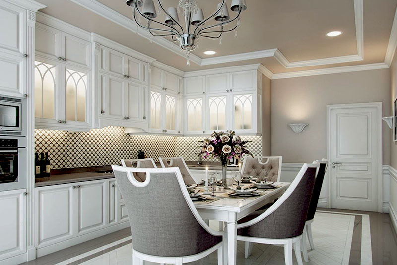 Кухня в неоклассическом стиле – предпочтительна покраска в светлой гамме