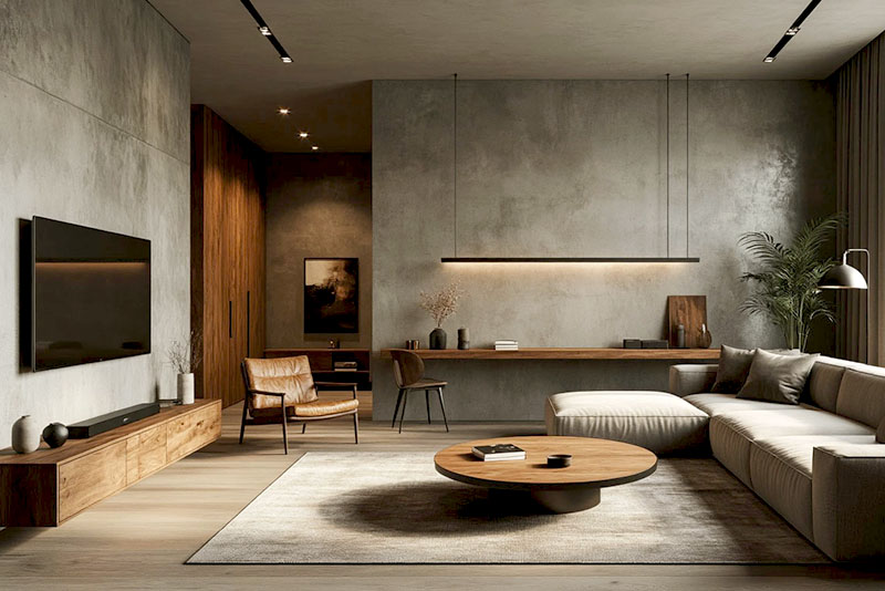 Модный дизайн интерьера в 2026 году – контраст материалов и оттенков