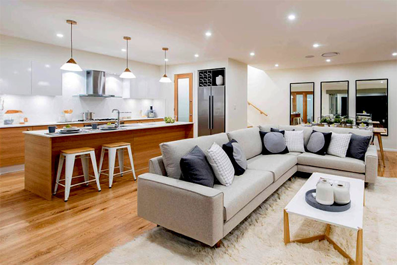 Кухня-гостиная в скандинавском стиле – диван, как зона отдыха