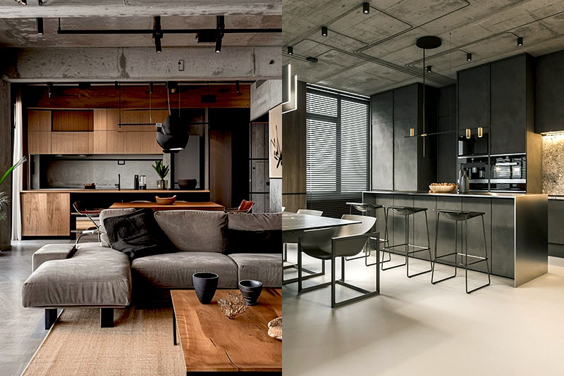 Кухня-гостиная в стиле лофт – варианты отделки пола