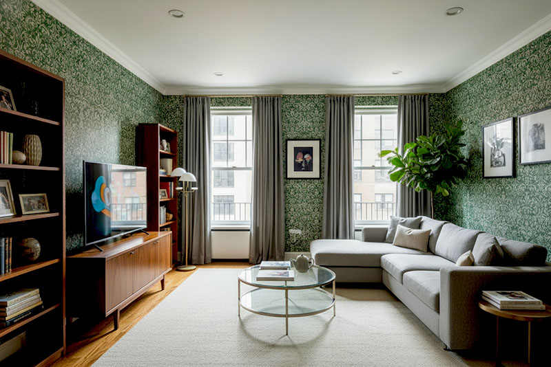 Модные обои для гостиной в 2026 году – в духе Уильяма Морриса