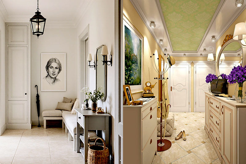 Коридор или прихожая в стиле прованс – для потолка лучшими вариантами станут гладкие поверхности в светлых оттенках