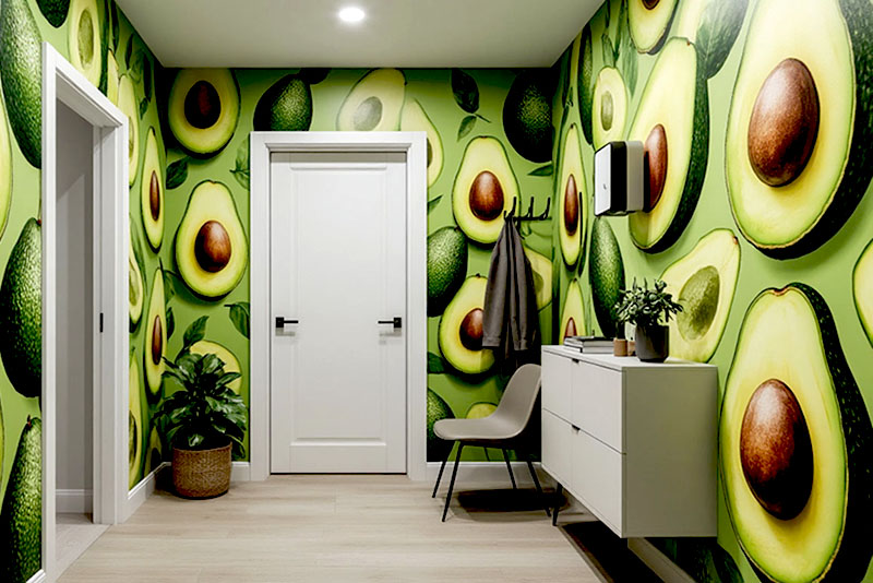 Модные обои в коридор и прихожую в 2026 году – плоды авокадо