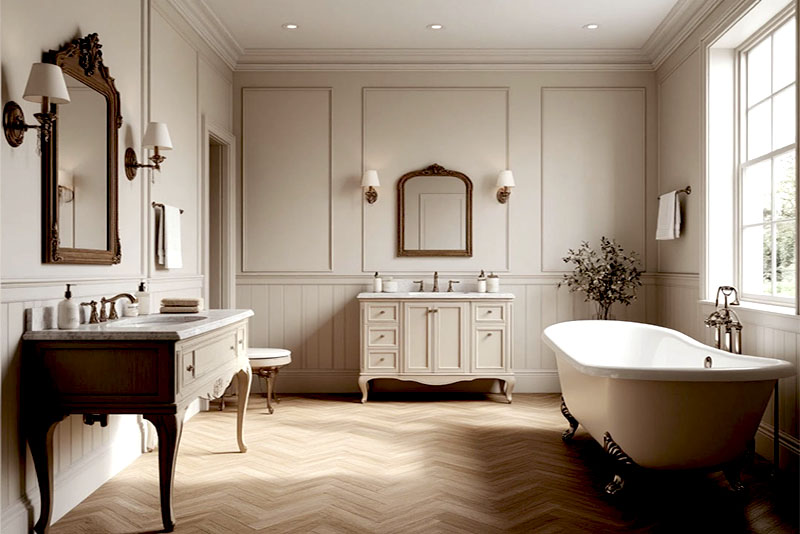 Ванная комната в английском стиле – вся гамма коричневого от цвета слоновой кости до горького шоколада