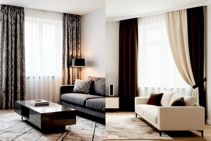 Модные шторы в гостиную в 2026 году – максимальная драпировка и подхваты