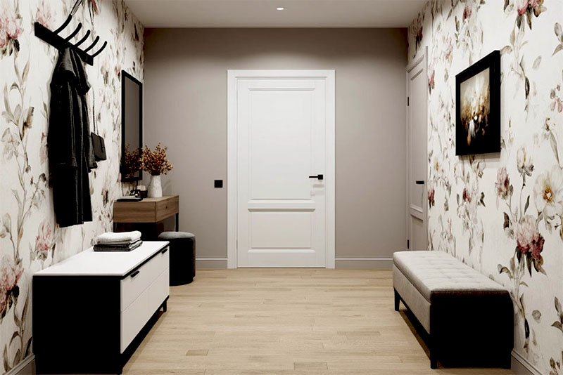 Модные обои в коридор и прихожую в 2026 году – акварельные цветы
