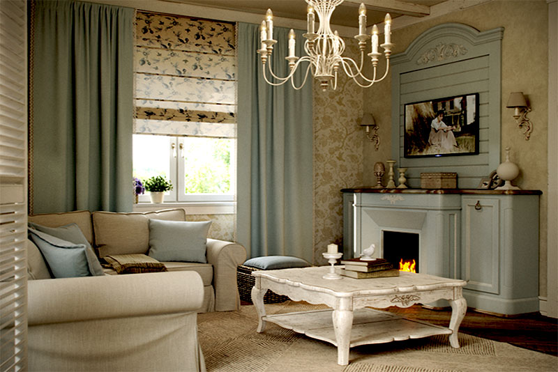 Кованая люстра с матовыми свечными лампами освещает пространство в центре