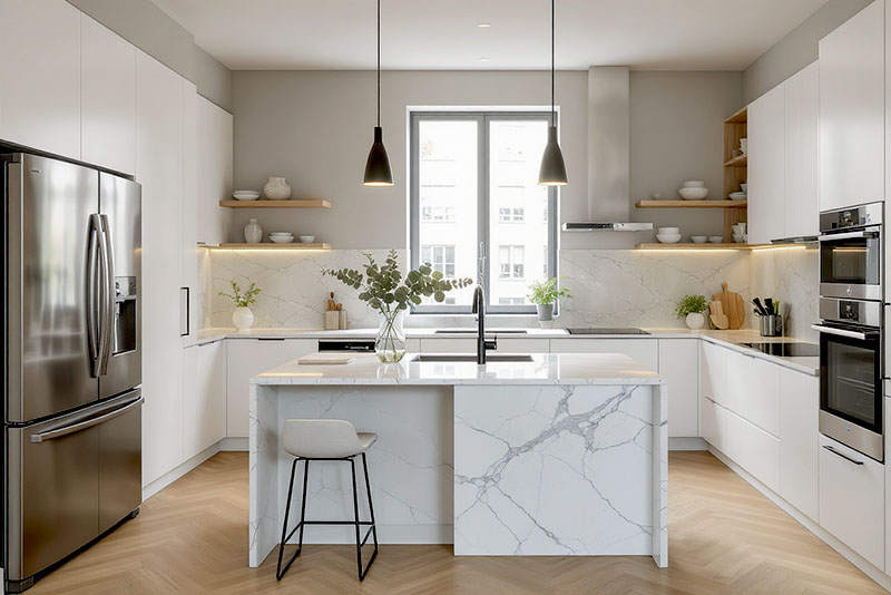 Кухня в стиле минимализм – покраска стен светлой матовой краской