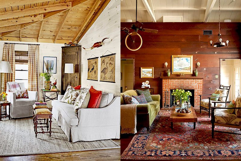 Гостиная в стиле кантри – стены создают ощущение защищенности и тепла