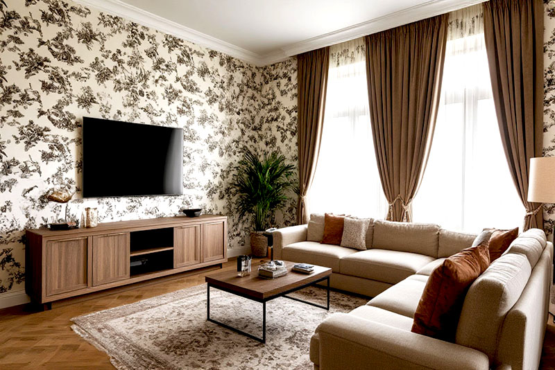 Модные обои для гостиной в 2026 году – в духе туаль де жуи