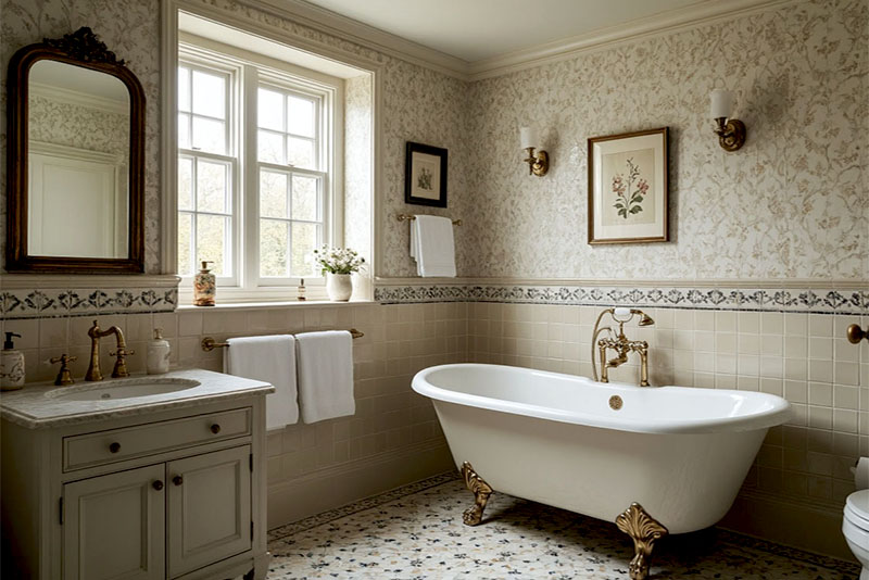 Ванная комната в английском стиле – ванна, как правило, плавных очертаний и на ножках
