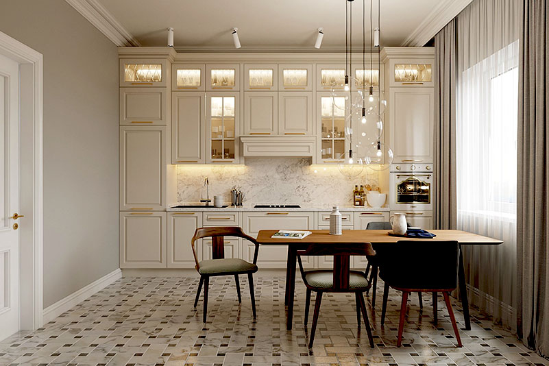 Кухня в неоклассическом стиле – это спокойная, вневременная палитра