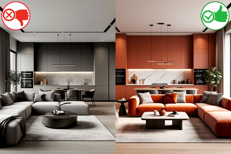 Антитренд в дизайне интерьера 2026 года № 2 – простые и категоричные цвета