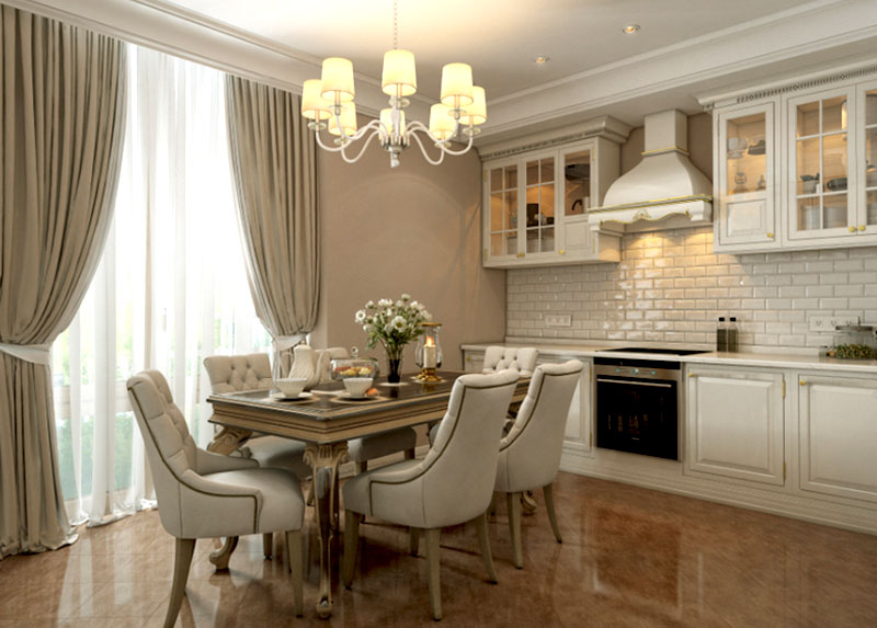 Кухня в стиле неоклассика – обеденный стол с кабриольными ножками