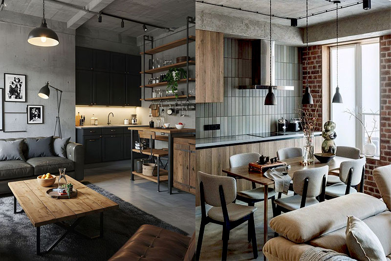 Кухня-гостиная в стиле лофт – прагматизм и функциональность