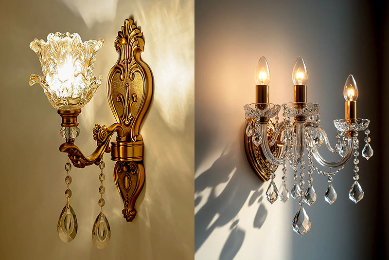Модные настенные бра 2026 года – хрустальные с подвесками