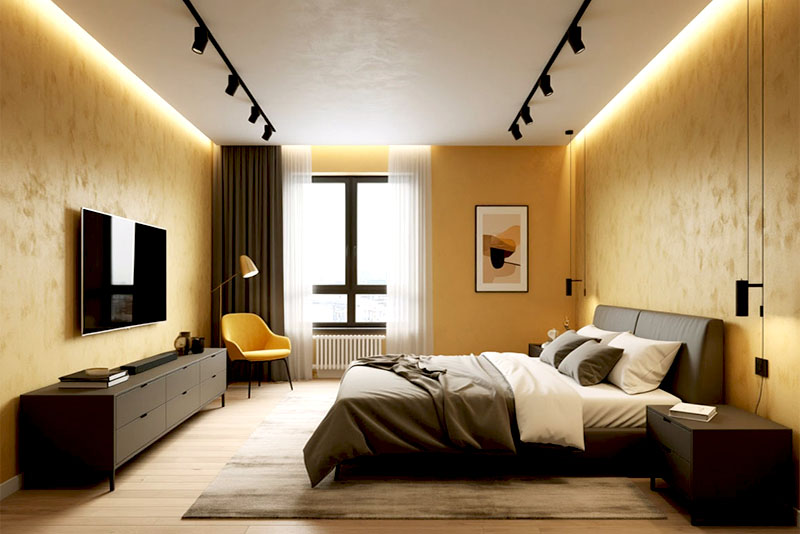 Модные обои в спальню 2025 – медовые оттенки «согревают» интерьер