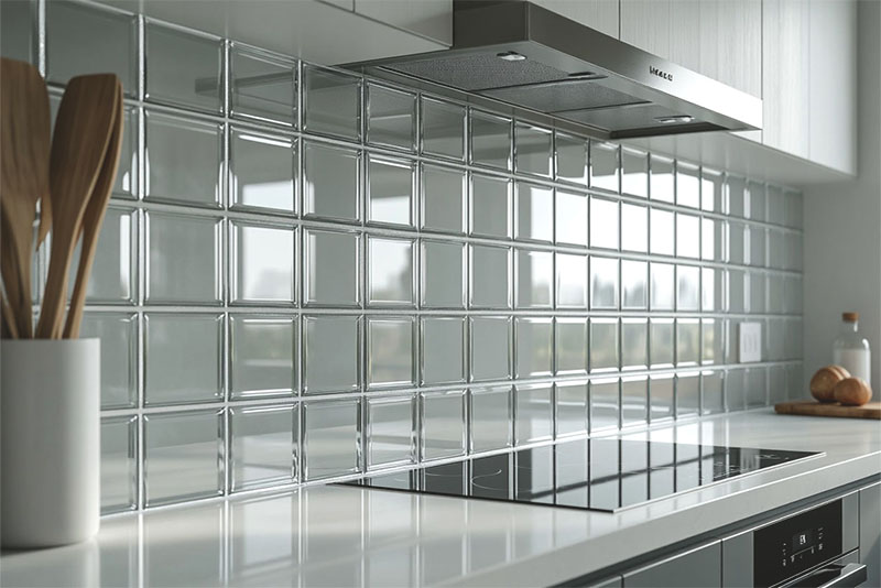 Фартук на кухне из стеклоблоков