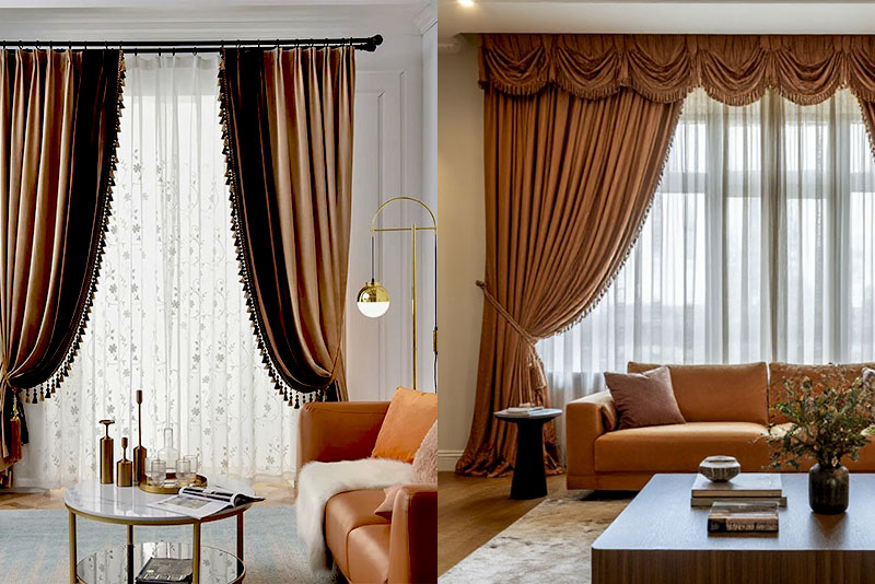 Модные шторы в гостиную в 2026 году – рюши и бахрома
