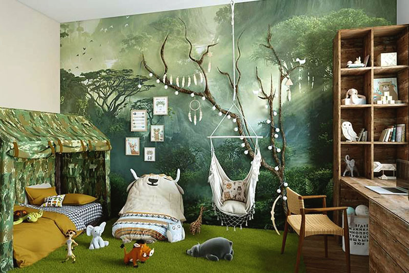 Модные обои в детскую комнату для мальчиков 2026 года - дикая природа