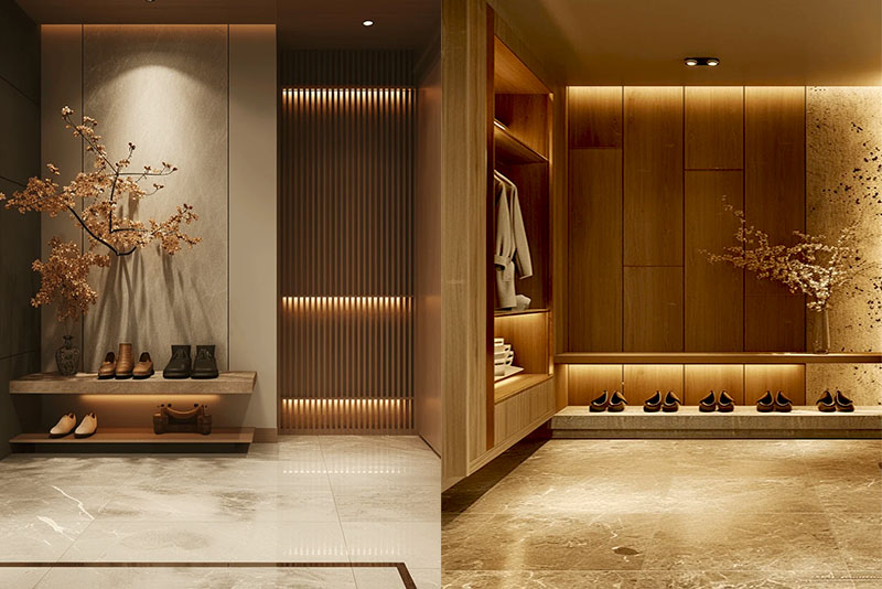 Прихожая и коридор в стиле джапанди – скрытая подсветка