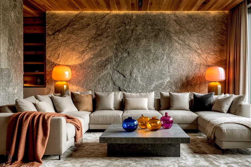 Современный интерьер гостиной 2026 – тактильный текстиль