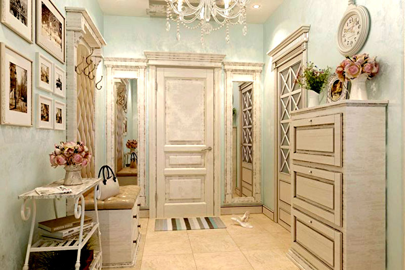 Коридор или прихожая в стиле прованс – освещение подбирается так, чтобы ни один уголок не остался темным