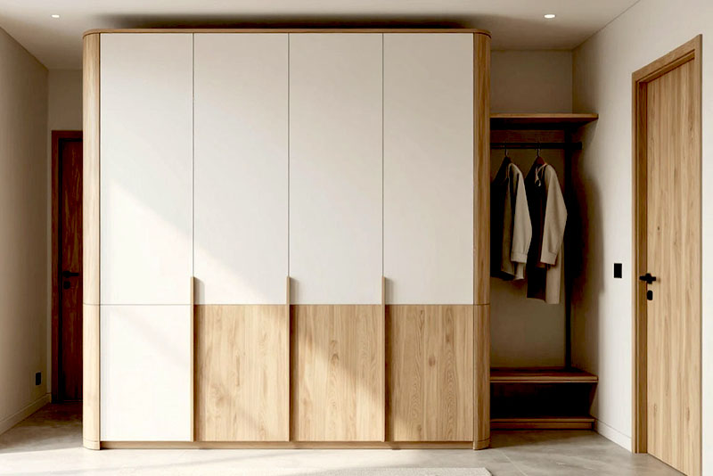 Модные шкафы в прихожу или коридор 2026 года – сочетание матовых и слегка глянцевых поверхностей