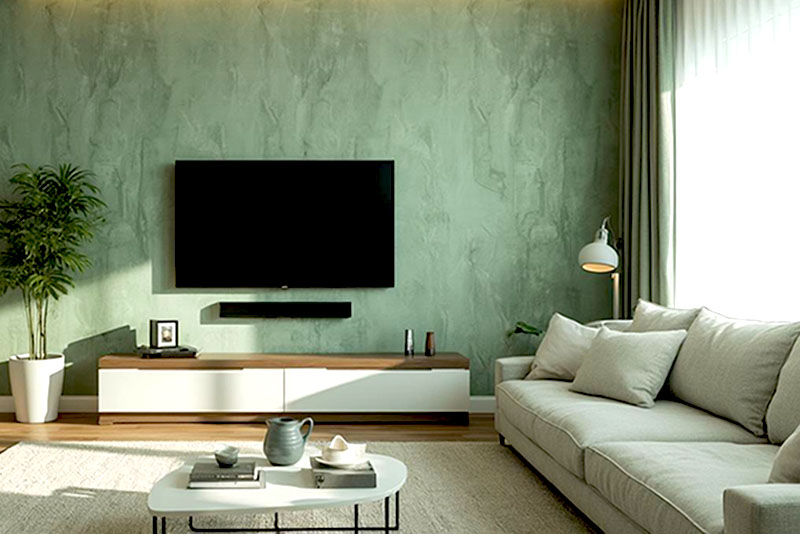 Модные обои для гостиной в 2026 году – эвкалиптовый монохром