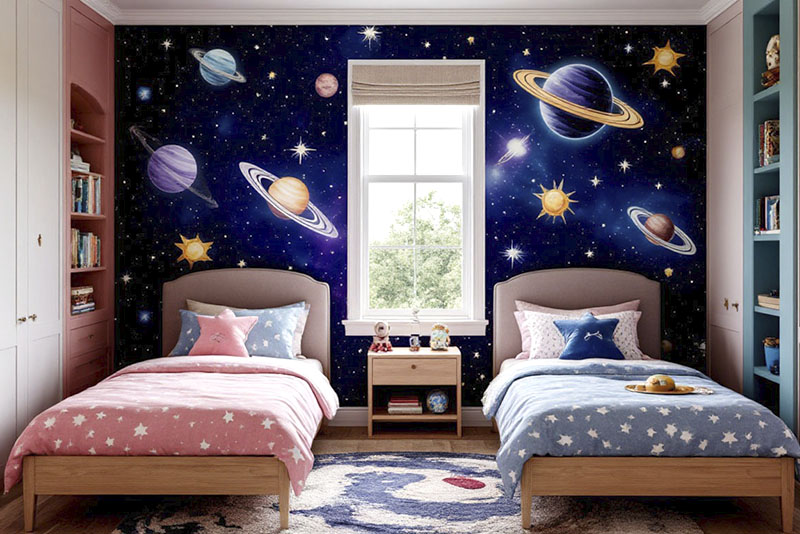 Модные обои в детскую комнату унисекс 2026 года - космос