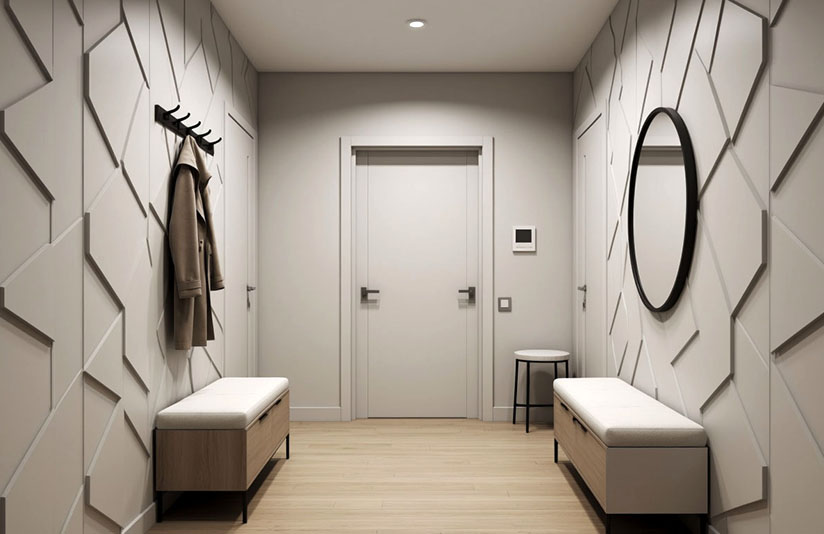 Модные обои в коридор и прихожую в 2026 году – геометрия с 3Д-эффектом