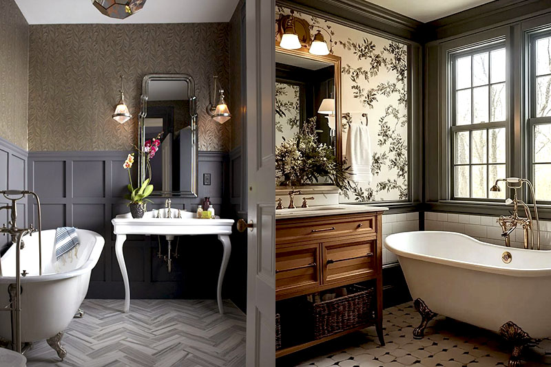 Ванная комната в английском стиле – жестких ограничений по выбору оттенков нет