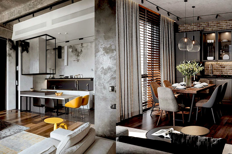 Кухня-гостиная в стиле лофт – акцент на небольших предметах
