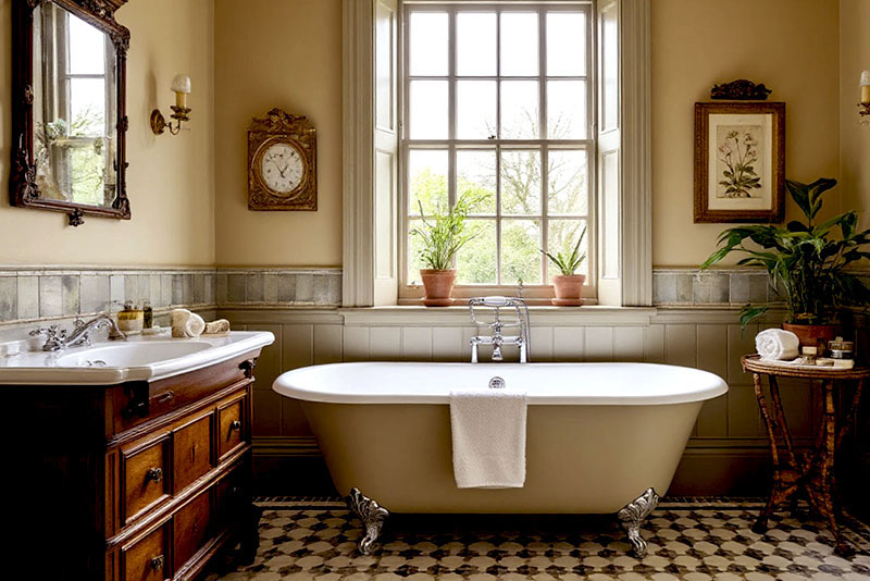 Ванная комната в английском стиле – наличие живых растений