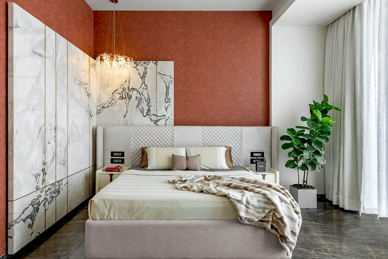 Спальня в стиле модерн – пол теплый и визуально спокойный