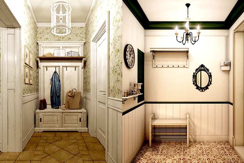 Коридор или прихожая в стиле прованс – спектр освещения теплый желтый, солнечный
