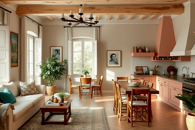 Интерьер кухни-гостиной в стиле прованс – цвет используется повсеместно