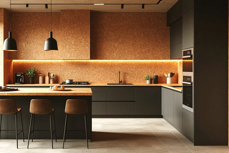 Модные обои на кухню в 2026 году – имитация пробки