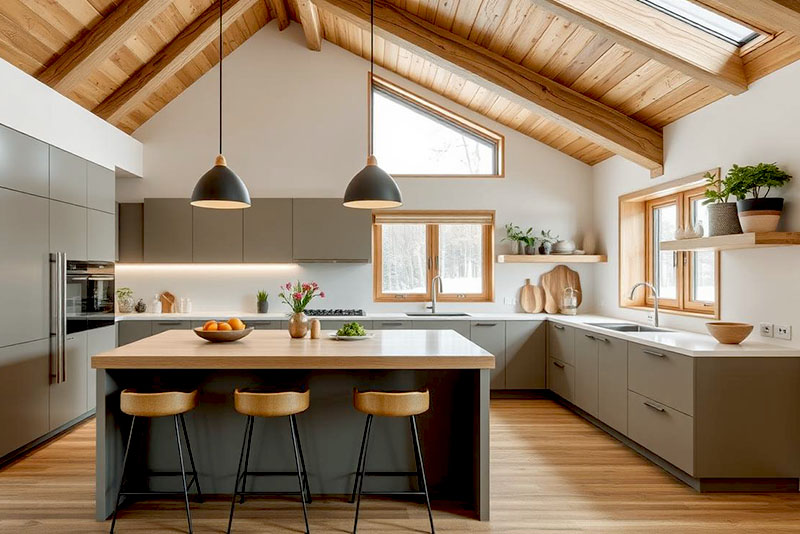 Стиль шале в интерьере кухни – для глубины и характера добавляют акцентные цвета