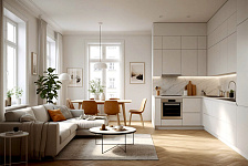 Скандинавский стиль в интерьере кухни-гостиной